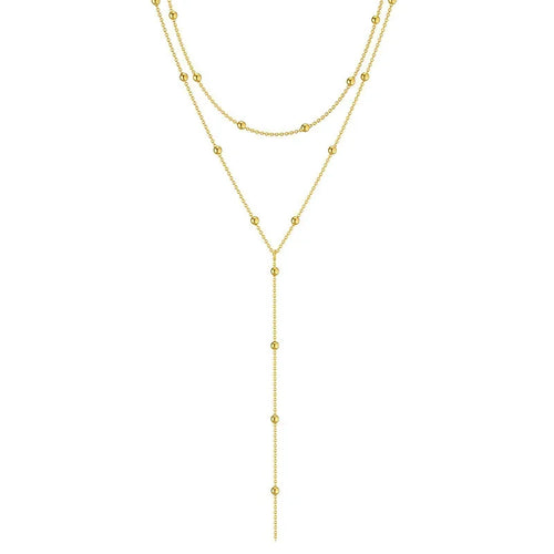 Gold Plated Lariat Necklace for Women Double Laryer Long Chain Drop