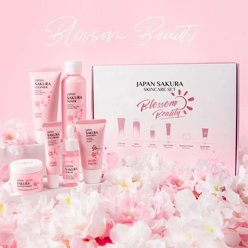 6 unidades / conjunto Sakura Conjuntos de cuidados com a pele Creme facial, soro, toner, limpador facial