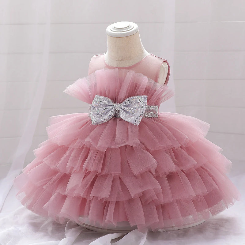 Vestido de festa infantil para aniversário de 1 ano, vestido de batismo infantil