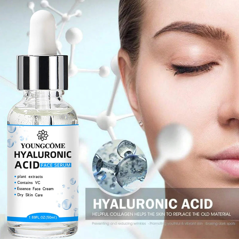 Essência facial de ácido hialurônico, essência hidratante profunda para pele facial.