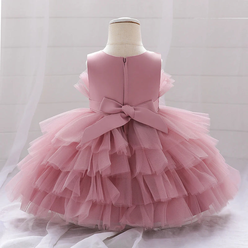 Vestido de festa infantil para aniversário de 1 ano, vestido de batismo infantil