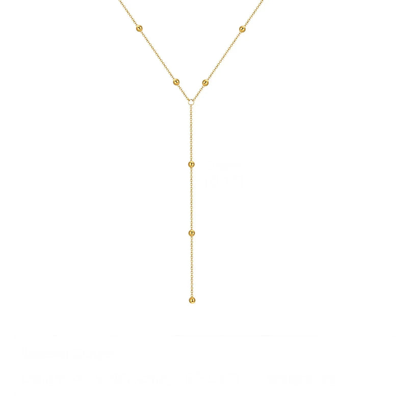 Gold Plated Lariat Necklace for Women Double Laryer Long Chain Drop